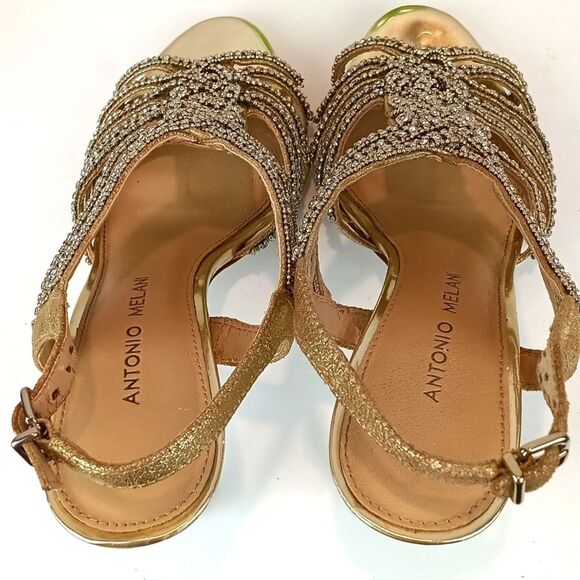 ANTONIO MELANI Women Marree Gold And Jewel Embellished Strappy Heels sz 8.5 - Picture 11 of 13
